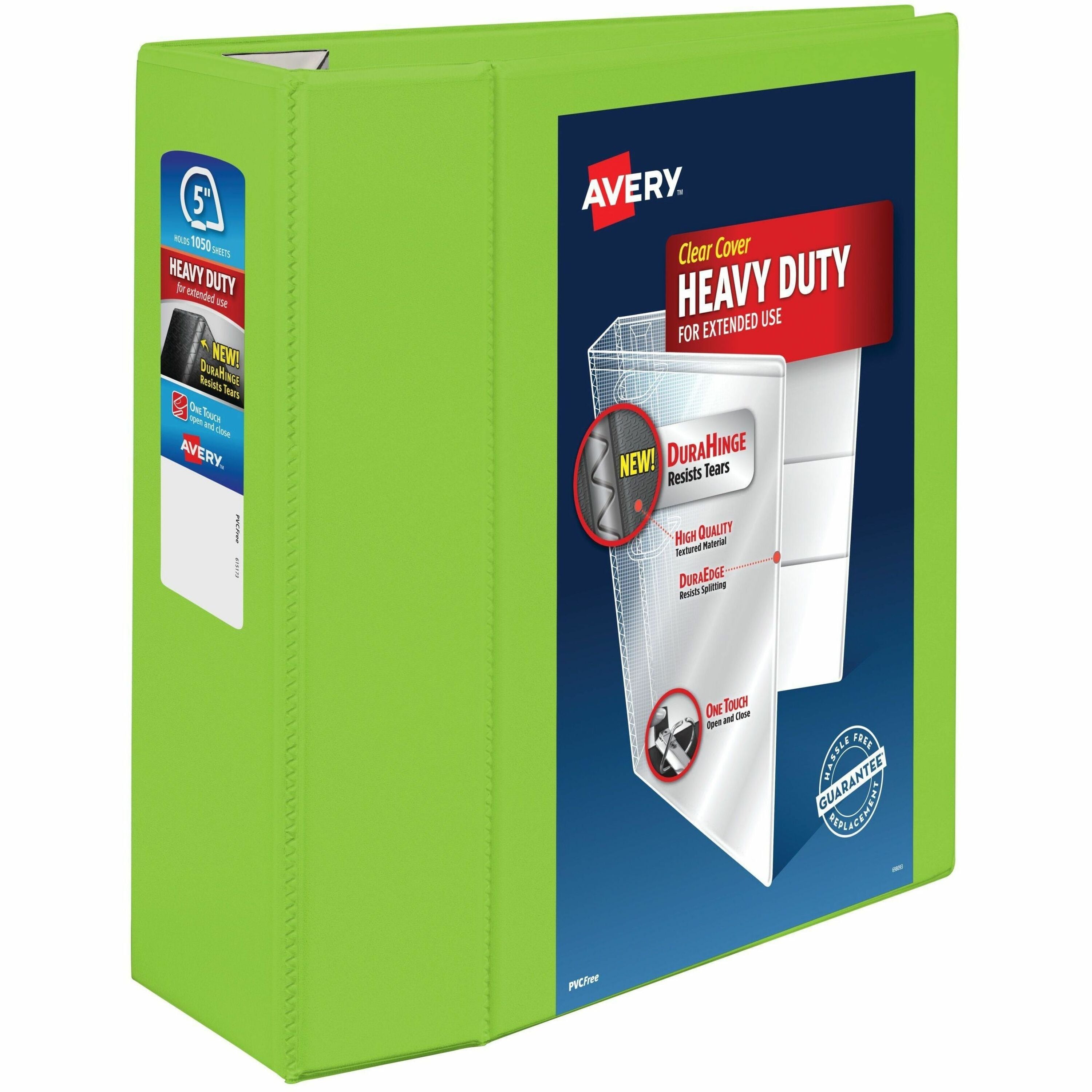Heavy-Duty View Binder with DuraHinge and Locking One Touch EZD Rings, 3 Rings, 5" Capacity, 11 x 8.5, Chartreuse