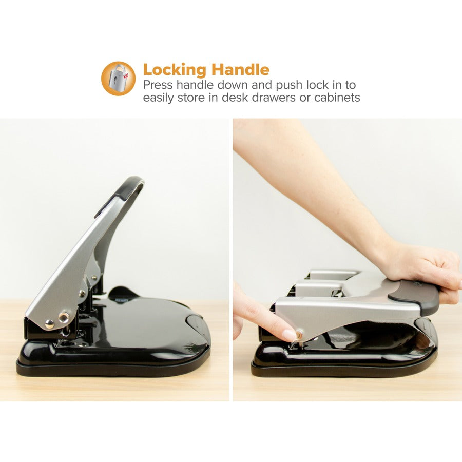 Bostitch EZ Squeeze 40-sheet 3-Hole Punch - 3 Punch Head(s) - 40 Sheet of 20lb Paper - 9/32" Punch Size - 7.4" x 3.1" - Black, Silver - 