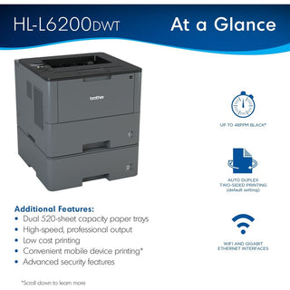 HLL6200DWT Business Laser Printer with Wireless Networking, Duplex Printing, and Dual Paper Trays - 4