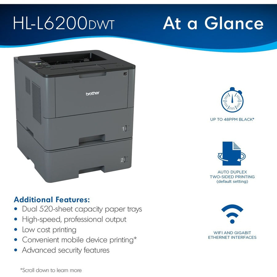 HLL6200DWT Business Laser Printer with Wireless Networking, Duplex Printing, and Dual Paper Trays - 4