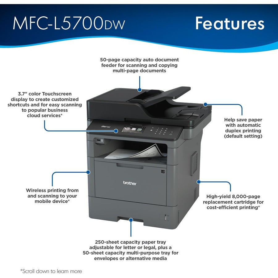 MFCL5700DW Business Laser All-in-One Printer with Duplex Printing and Wireless Networking - 3