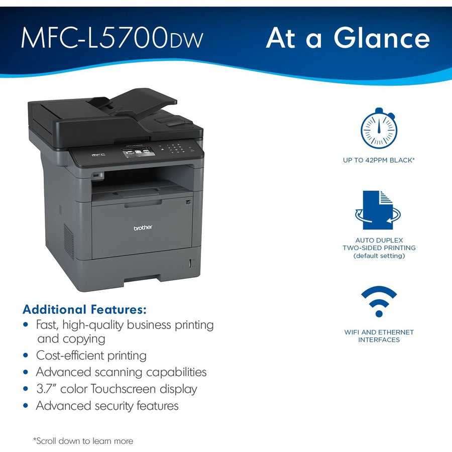 MFCL5700DW Business Laser All-in-One Printer with Duplex Printing and Wireless Networking - 4