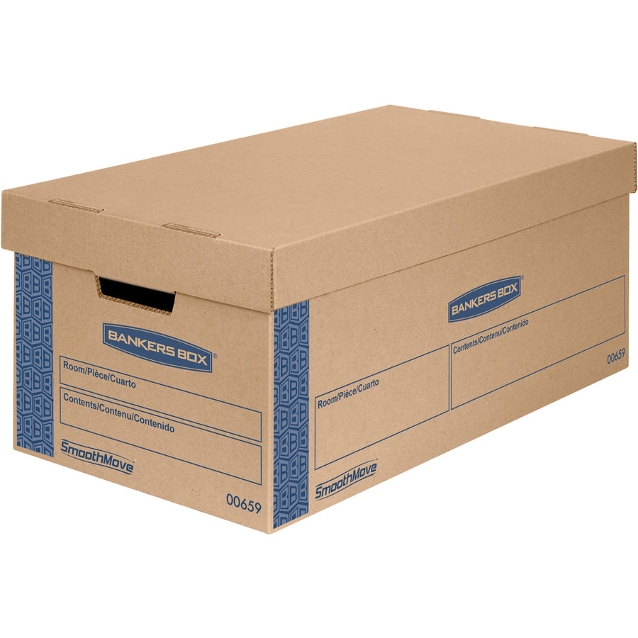 SmoothMove Prime Moving/Storage Boxes, Lift-Off Lid, Half Slotted Container, Small, 12" x 24" x 10", Brown/Blue, 8/Carton
