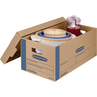 SmoothMove Prime Moving/Storage Boxes, Lift-Off Lid, Half Slotted Container, Small, 12" x 24" x 10", Brown/Blue, 8/Carton