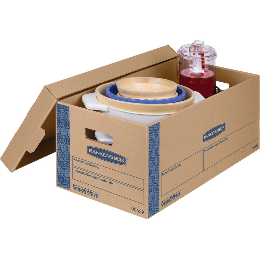 SmoothMove Prime Moving/Storage Boxes, Lift-Off Lid, Half Slotted Container, Small, 12" x 24" x 10", Brown/Blue, 8/Carton