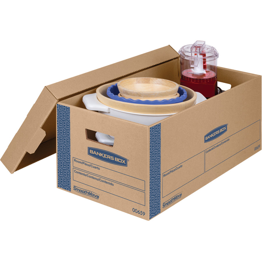 SmoothMove Prime Moving/Storage Boxes, Lift-Off Lid, Half Slotted Container, Small, 12" x 24" x 10", Brown/Blue, 8/Carton