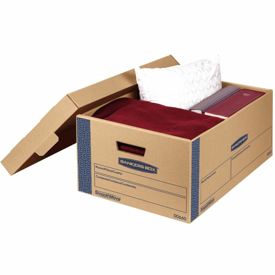 SmoothMove Prime Moving/Storage Boxes, Lift-Off Lid, Half Slotted Container, Large, 15" x 24" x 10", Brown/Blue, 8/Carton