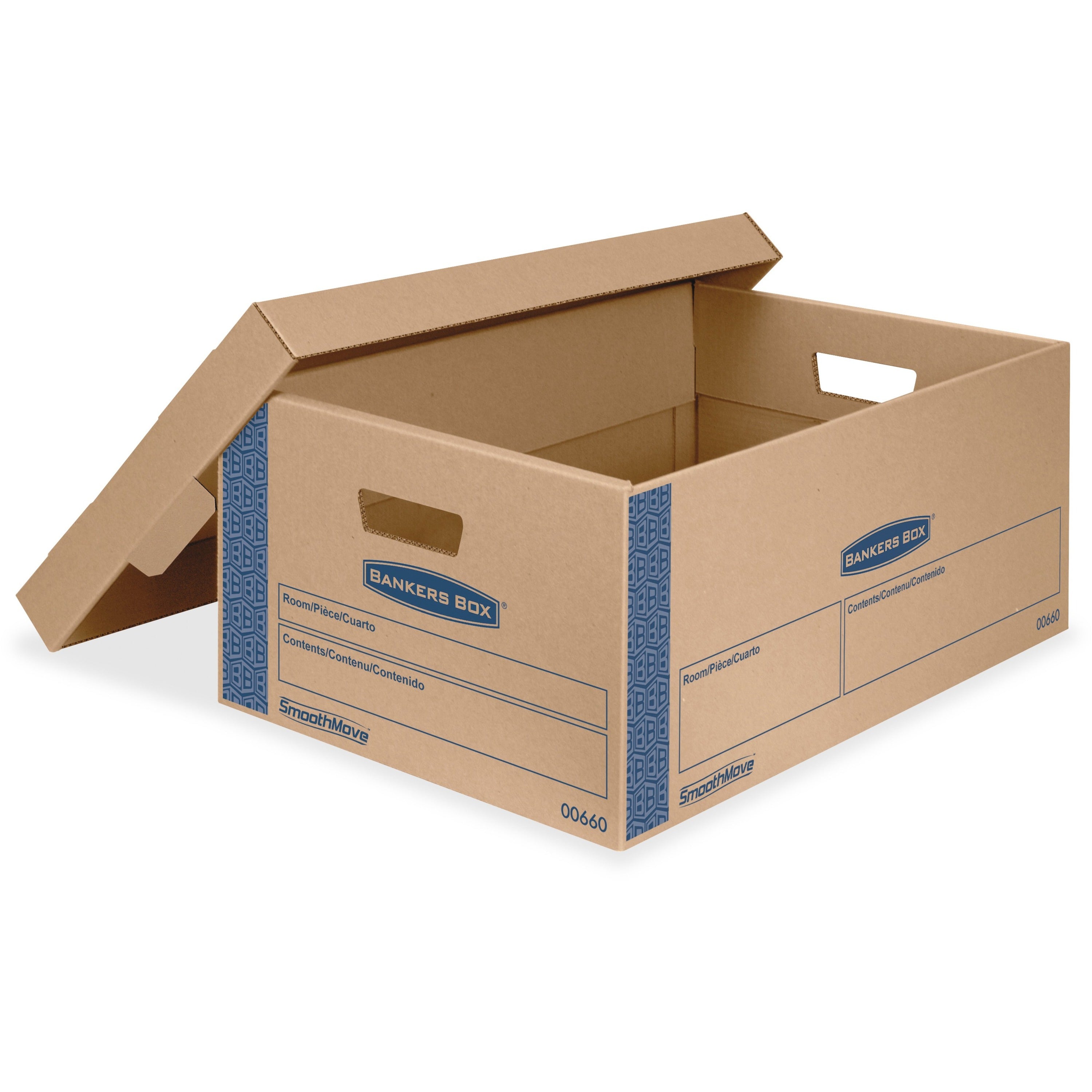 SmoothMove Prime Moving/Storage Boxes, Lift-Off Lid, Half Slotted Container, Large, 15" x 24" x 10", Brown/Blue, 8/Carton