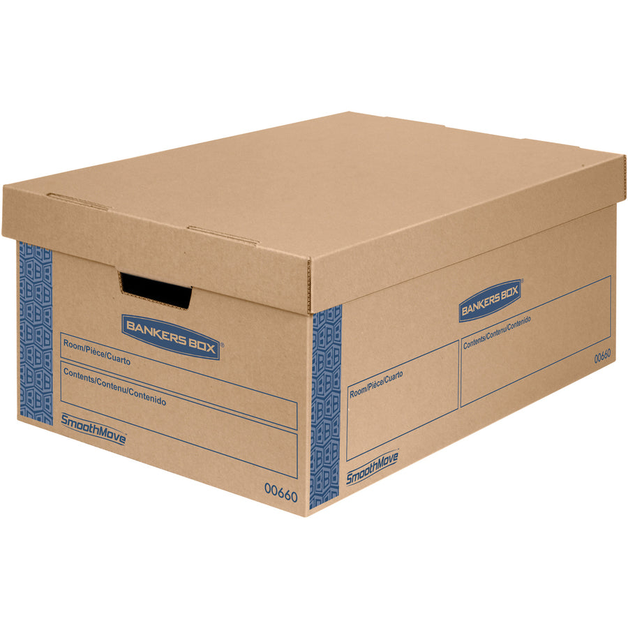 SmoothMove Prime Moving/Storage Boxes, Lift-Off Lid, Half Slotted Container, Large, 15" x 24" x 10", Brown/Blue, 8/Carton