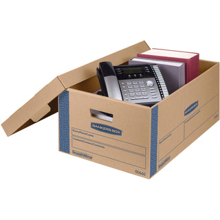 SmoothMove Prime Moving/Storage Boxes, Lift-Off Lid, Half Slotted Container, Large, 15" x 24" x 10", Brown/Blue, 8/Carton