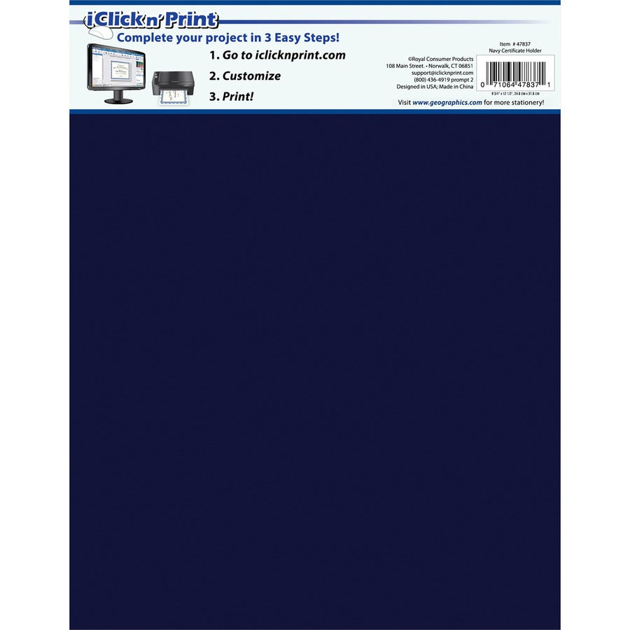 Geographics Recycled Certificate Holder - Navy - 30% Recycled - 5 / Pack
