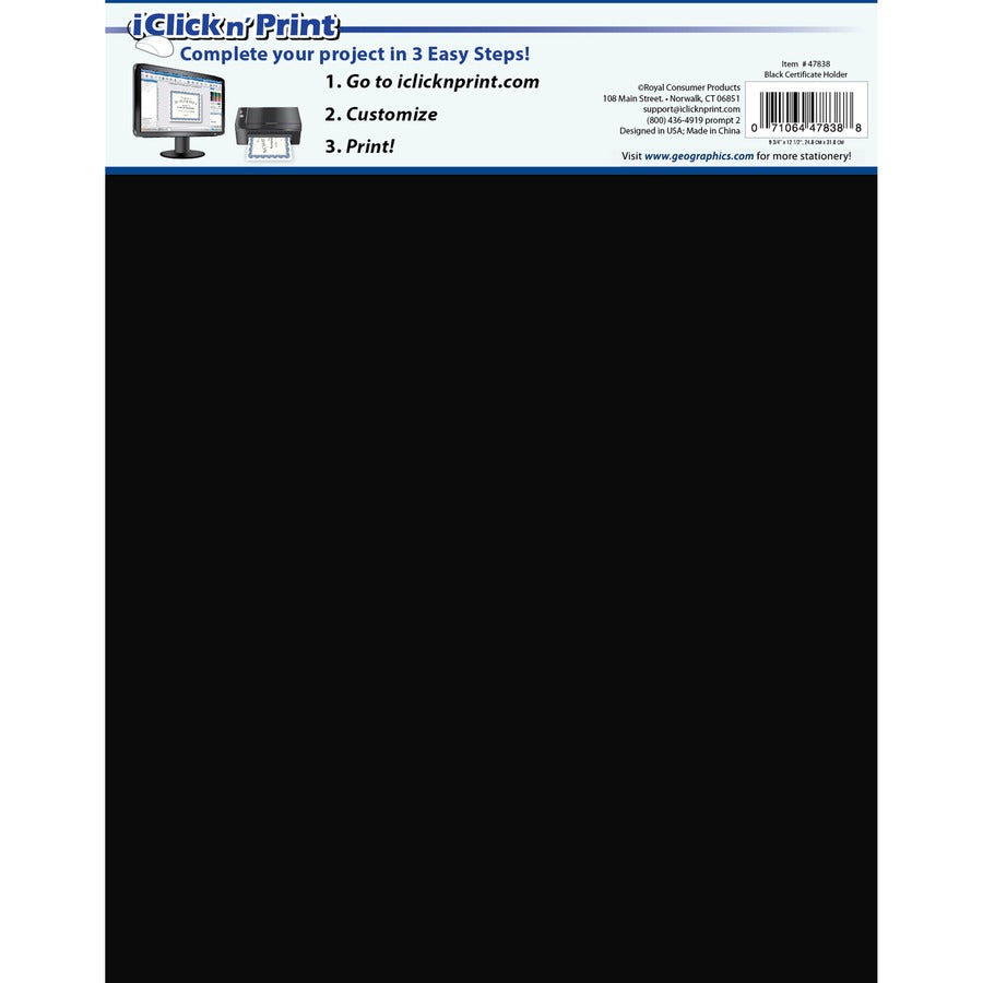 Geographics Recycled Certificate Holder - Black - 30% Recycled - 5 / Pack