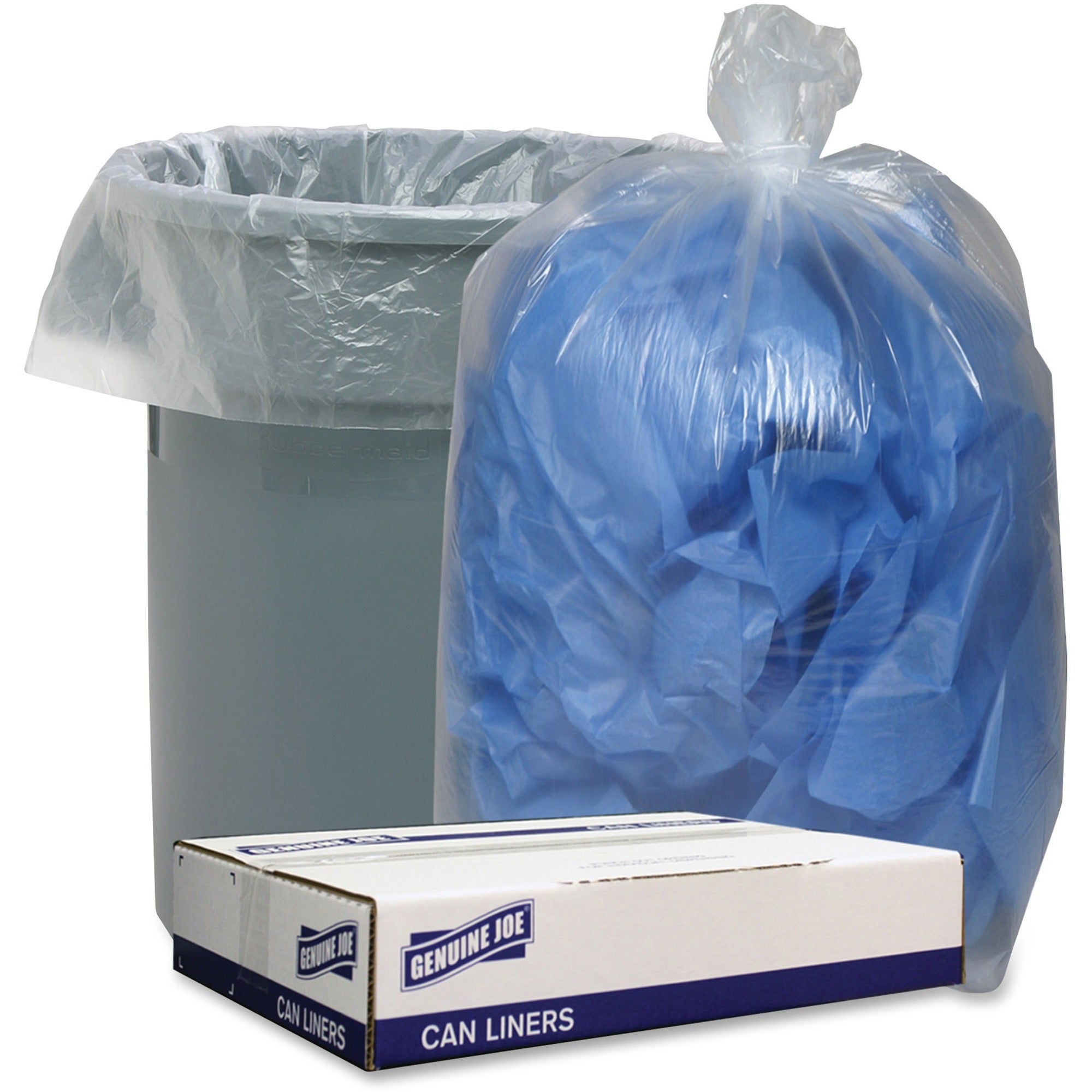 genuine-joe-low-density-can-liners-33-gal-capacity-33-width-x-39-length-140-mil-36-micron-thickness-low-density-clear-100-carton-recycled_gjo29129 - 1