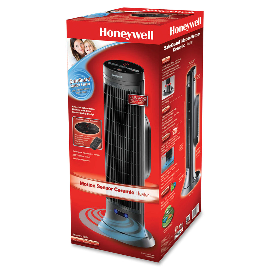 Honeywell Motion Sensor Ceramic Heater - Ceramic - 1500 W - 2 x Heat Settings - Timer - 1500 W - Oscillation - Indoor - Tower - Dark Gray - 