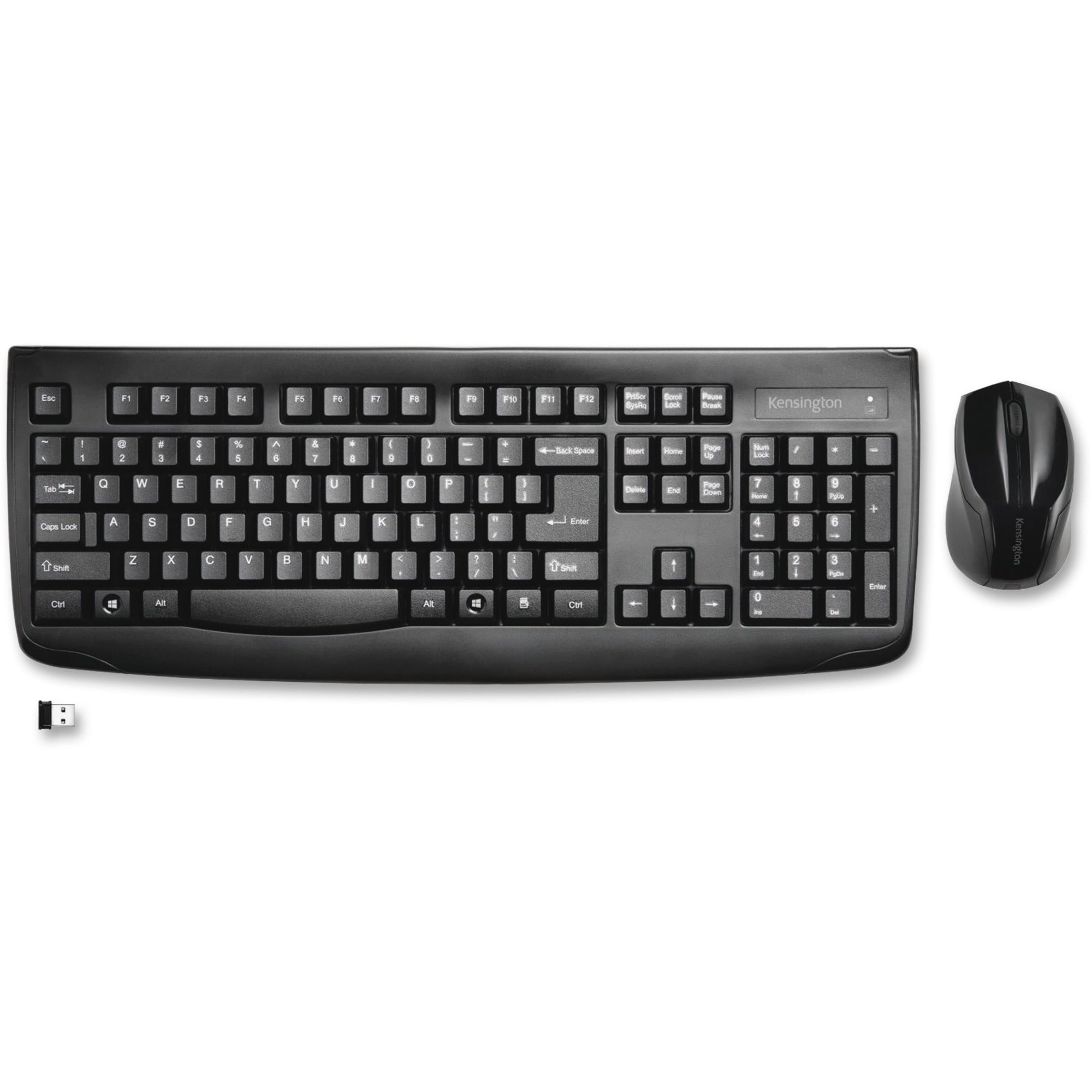 Kensington Pro Fit Wireless Desktop Set - USB Wireless Bluetooth - Black - USB Wireless Bluetooth - Laser - 1000 dpi - 2 Button - Scroll Wheel - QWERTY - Black - Symmetrical - AA, AAA - Compatible with Computer, Notebook - 1 Pack - 