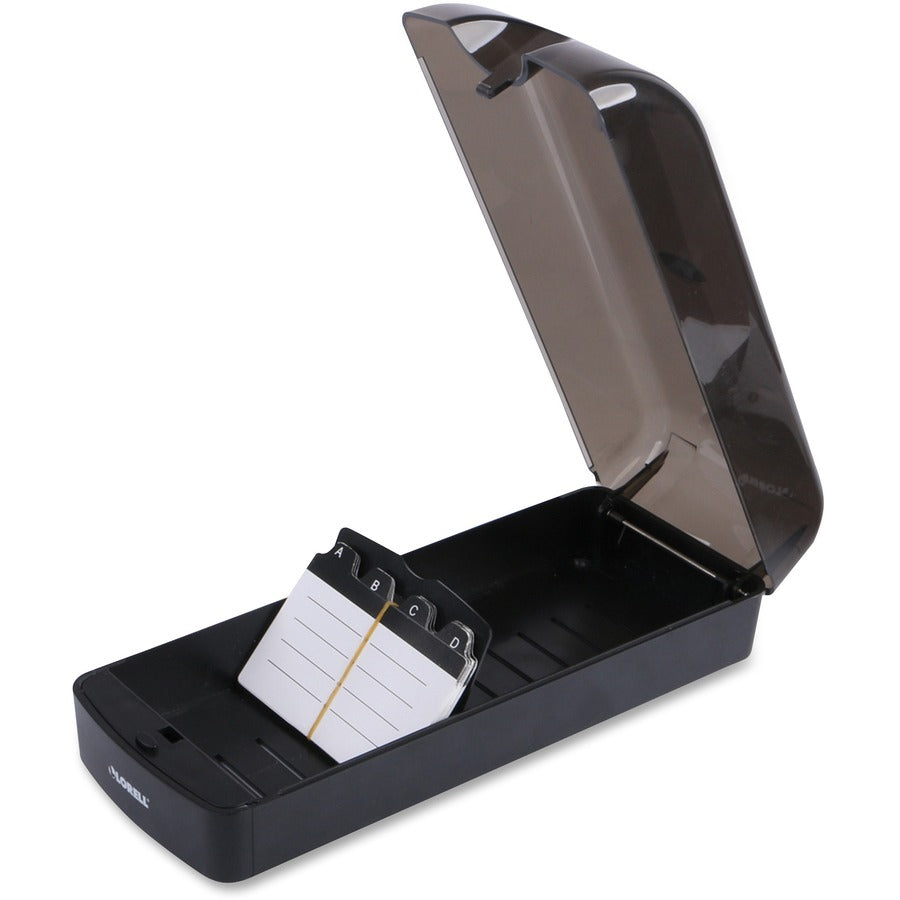 Lorell Desktop Business Card File - 650 Card Capacity - Black, Smoke