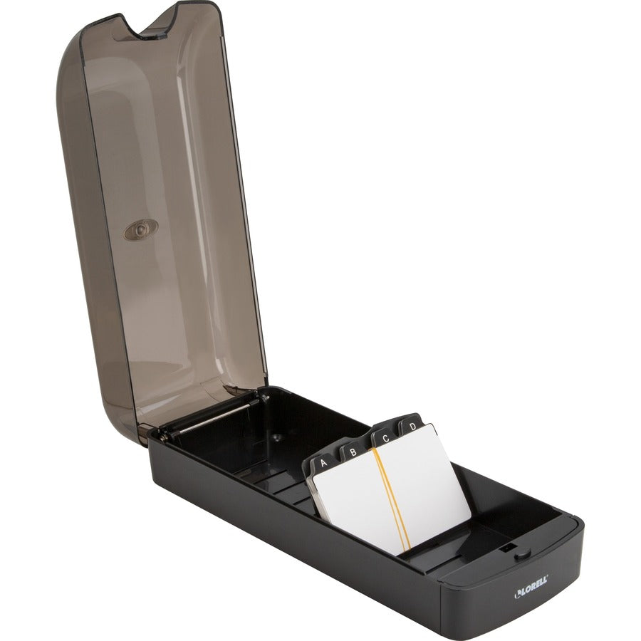 Lorell Desktop Business Card File - 650 Card Capacity - Black, Smoke