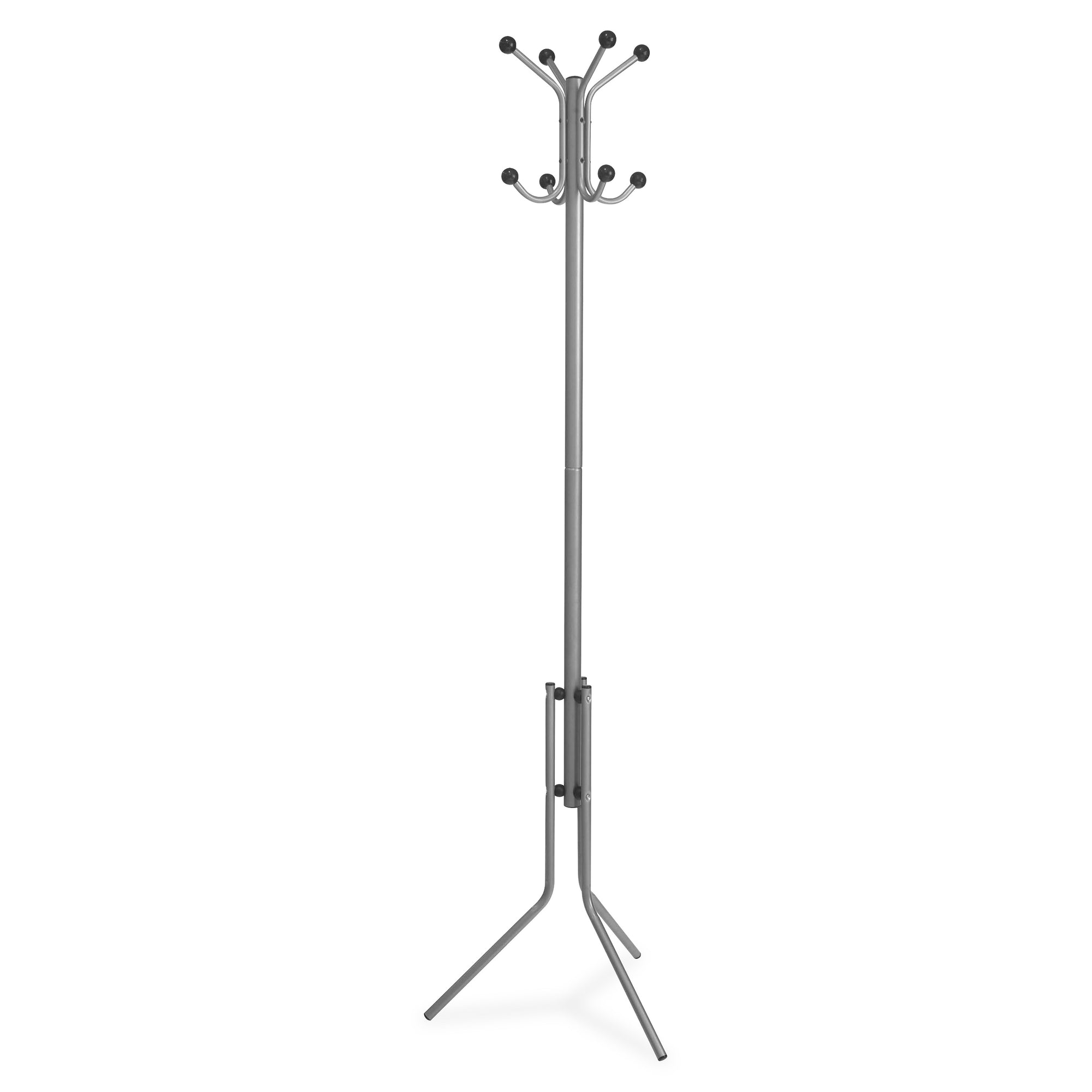 Lorell Tripod Base Coat Rack - 4 Hooks - 4 Pegs - for Coat, Jacket, Hat, Scarf - Metal - Silver - 1 Each - 