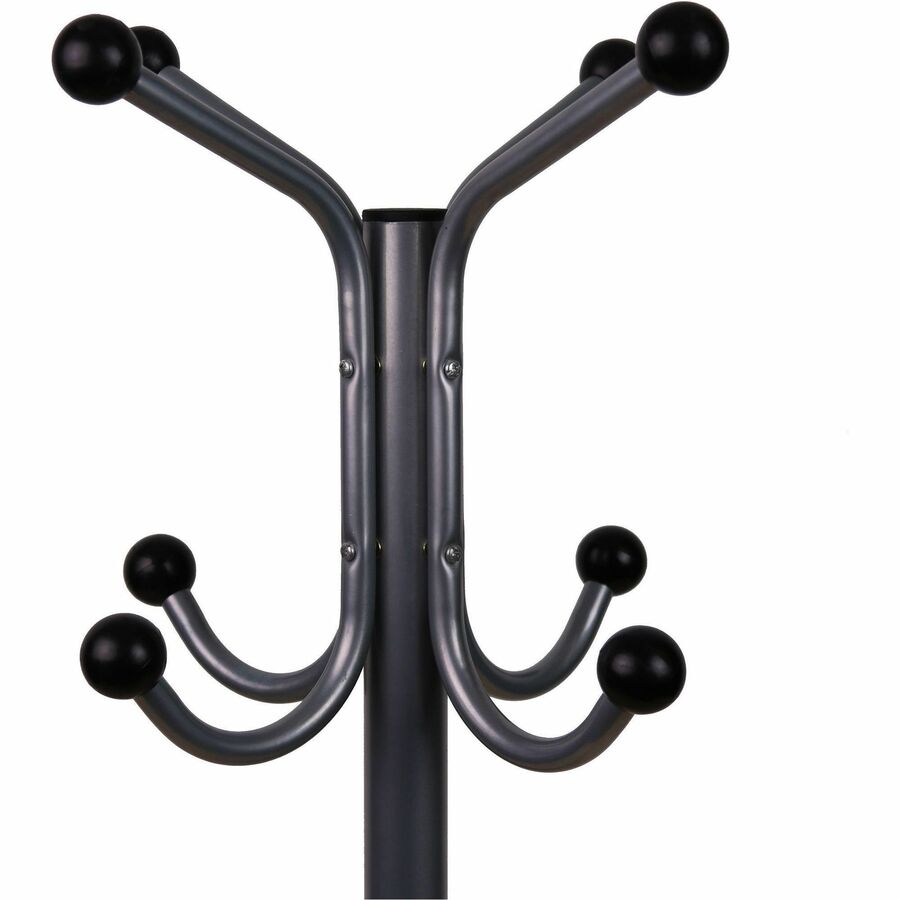 Lorell Tripod Base Coat Rack - 4 Hooks - 4 Pegs - for Coat, Jacket, Hat, Scarf - Metal - Silver - 1 Each