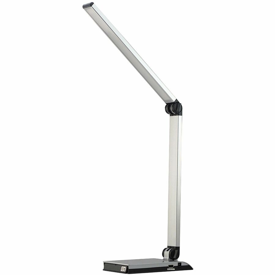 Lorell Smart Device Slot/USB Task Light - 8 W LED Bulb - USB Charging, Dimmable - Aluminum, Plastic - Desk Mountable - Silver - for Desk, Table, Indoor