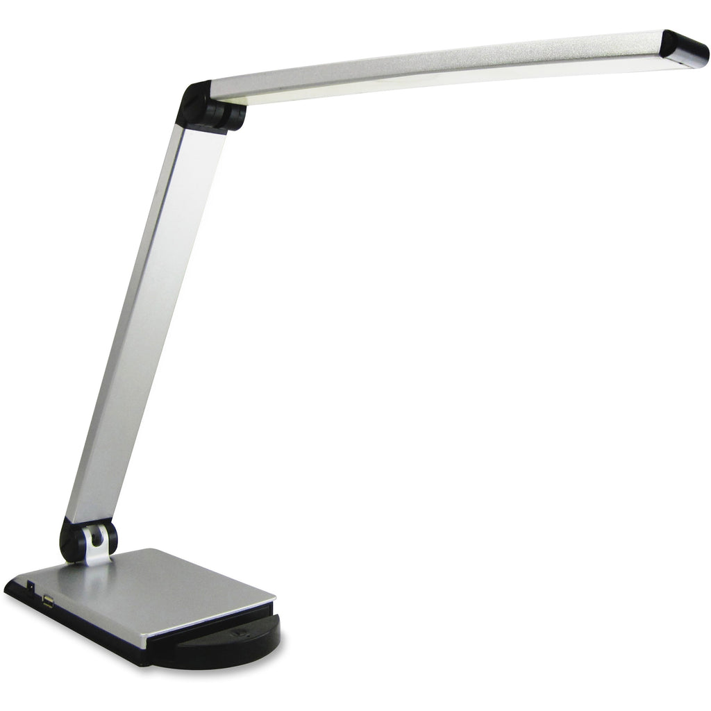 Lorell Smart Device Slot/USB Task Light - 8 W LED Bulb - USB Charging, Dimmable - Aluminum, Plastic - Desk Mountable - Silver - for Desk, Table, Indoor - 
