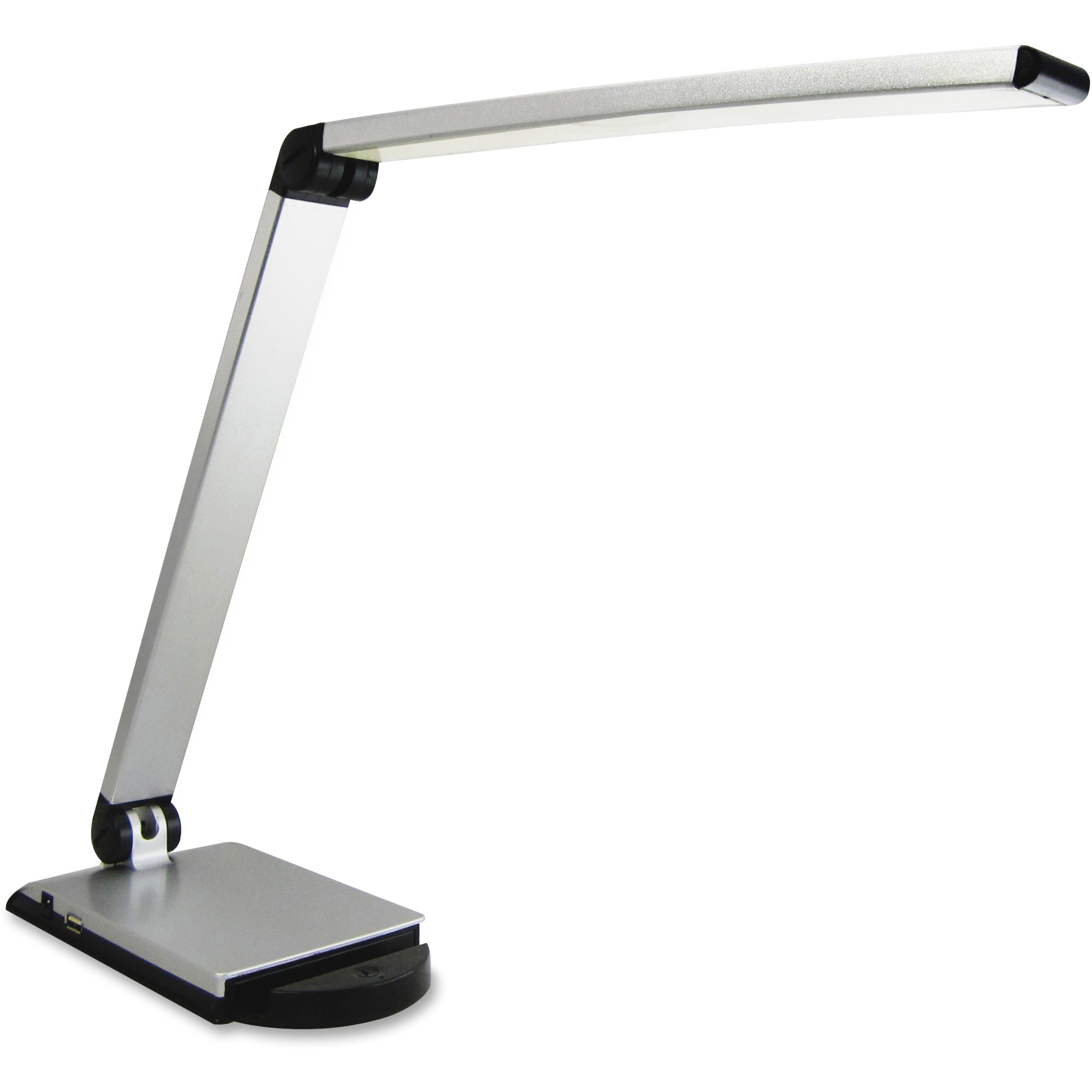 Lorell Smart Device Slot/USB Task Light - 8 W LED Bulb - USB Charging, Dimmable - Aluminum, Plastic - Desk Mountable - Silver - for Desk, Table, Indoor - 