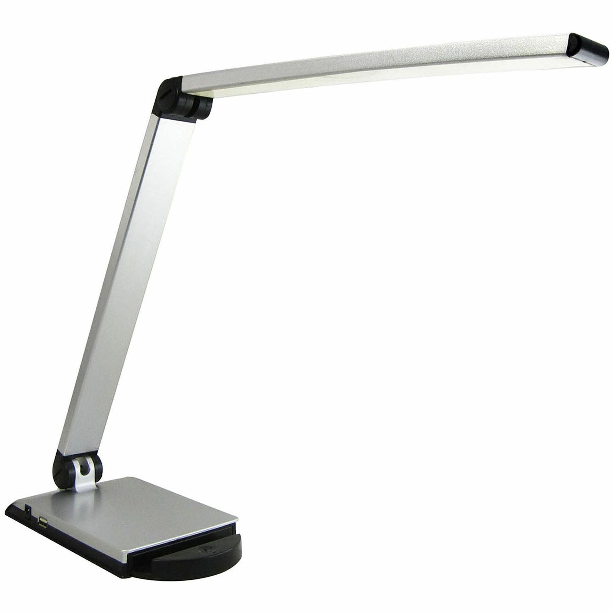 Lorell Smart Device Slot/USB Task Light - 8 W LED Bulb - USB Charging, Dimmable - Aluminum, Plastic - Desk Mountable - Silver - for Desk, Table, Indoor