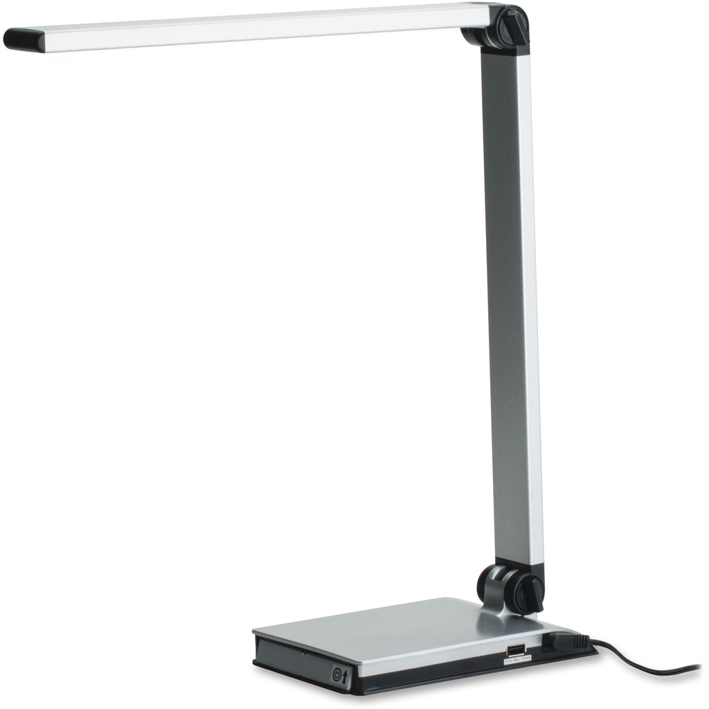 Lorell Smart Device Slot/USB Task Light - 8 W LED Bulb - USB Charging, Dimmable - Aluminum, Plastic - Desk Mountable - Silver - for Desk, Table, Indoor - 