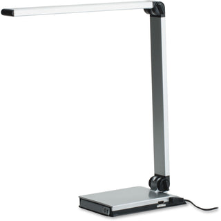 Lorell Smart Device Slot/USB Task Light - 8 W LED Bulb - USB Charging, Dimmable - Aluminum, Plastic - Desk Mountable - Silver - for Desk, Table, Indoor - 