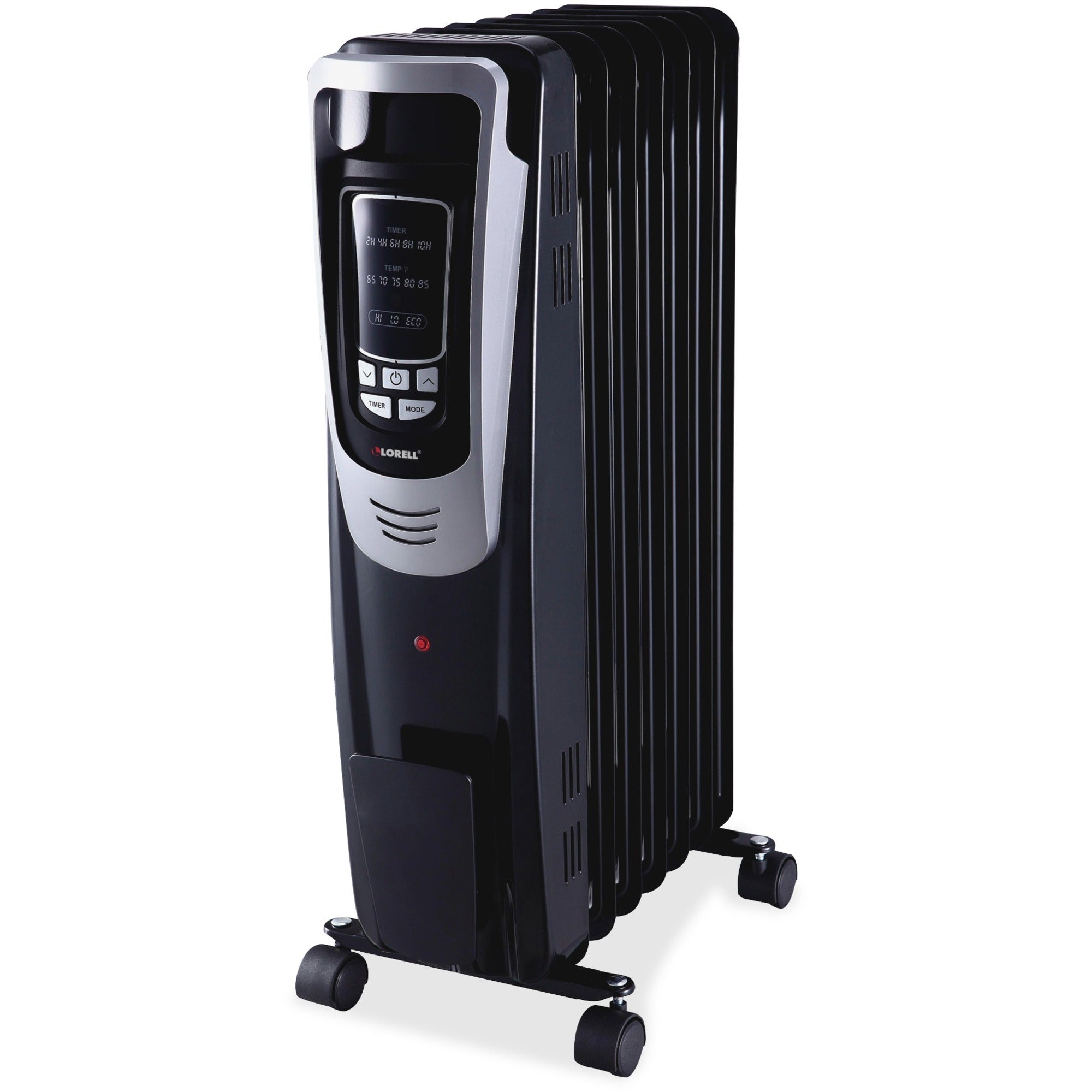 Lorell LED Display Mobile Radiator Heater - Electric - Electric - 600 W to 1500 W - 3 x Heat Settings - 150 Sq. ft. Coverage Area - 1500 W - Black - 1