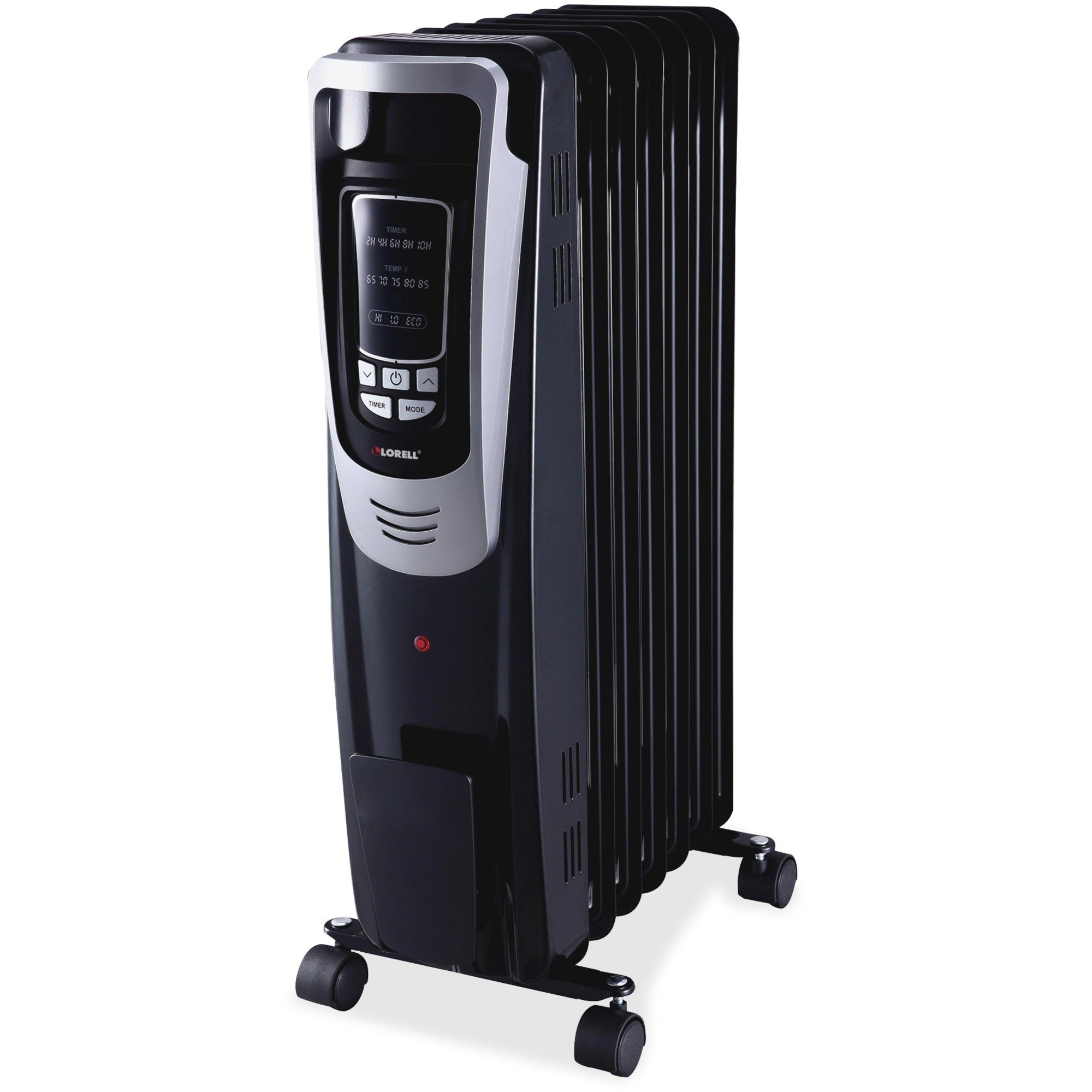 Lorell LED Display Mobile Radiator Heater - Electric - Electric - 600 W to 1500 W - 3 x Heat Settings - 150 Sq. ft. Coverage Area - 1500 W - Black - 