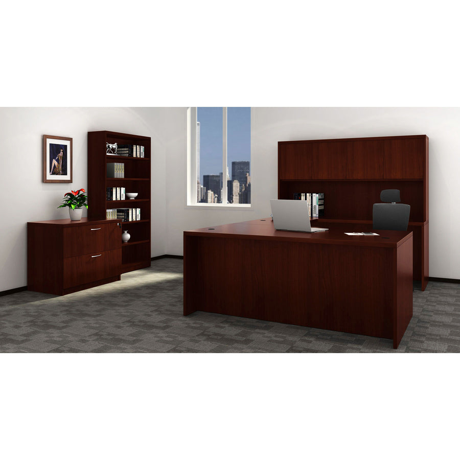 Lorell Chateau Series Rectangular desk - 70.9" x 35.4"30" Desk, 1.5" Top - Reeded Edge - Material: P2 Particleboard - Finish: Mahogany, Laminate - Durable, Modesty Panel, Grommet, Cord Management - For Office - 