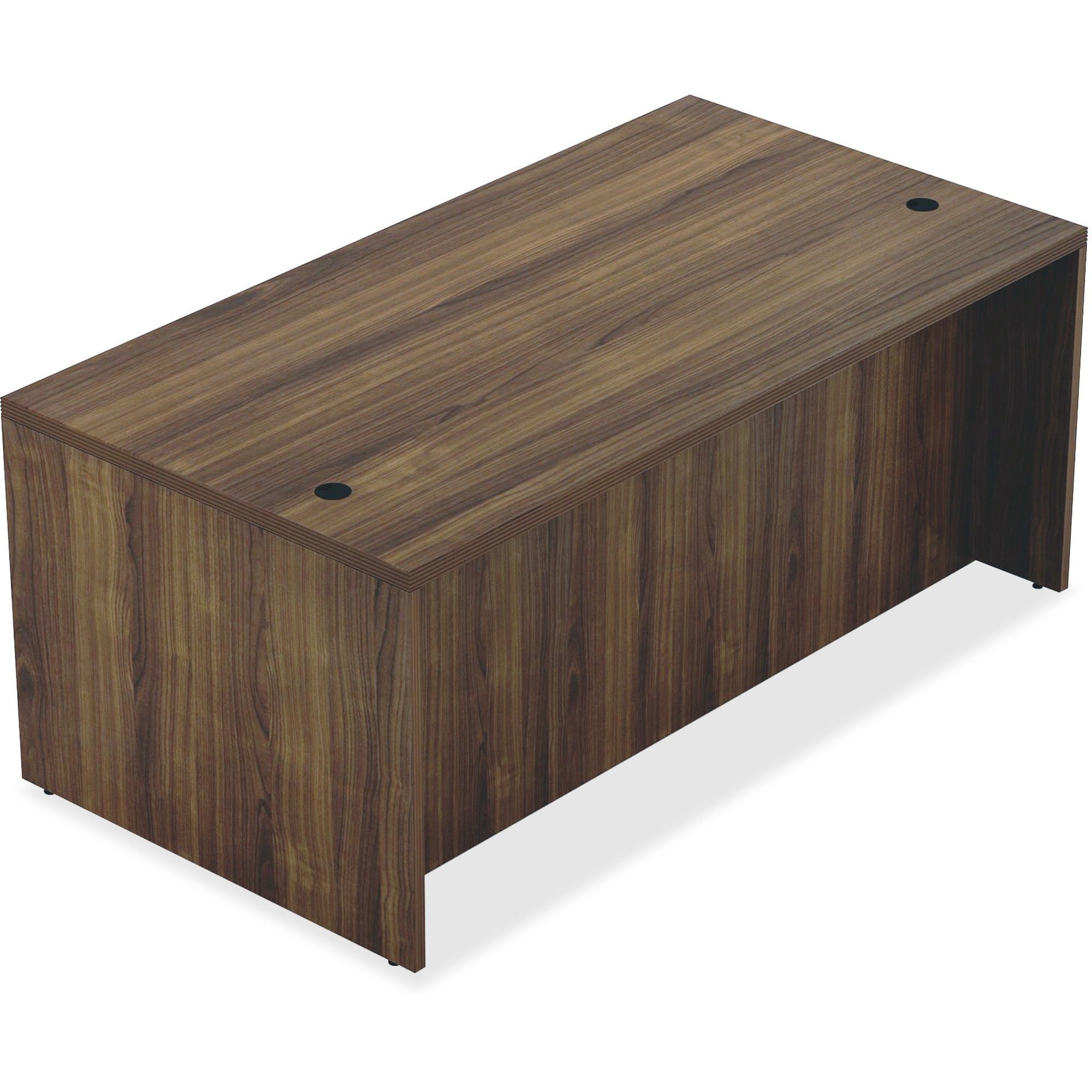 Lorell Chateau Series Rectangular desk - 70.9" x 35.4"30" Desk, 1.5" Top - Reeded Edge - Material: P2 Particleboard - Finish: Walnut, Laminate - Durable, Modesty Panel, Grommet, Cord Management - For Office - 