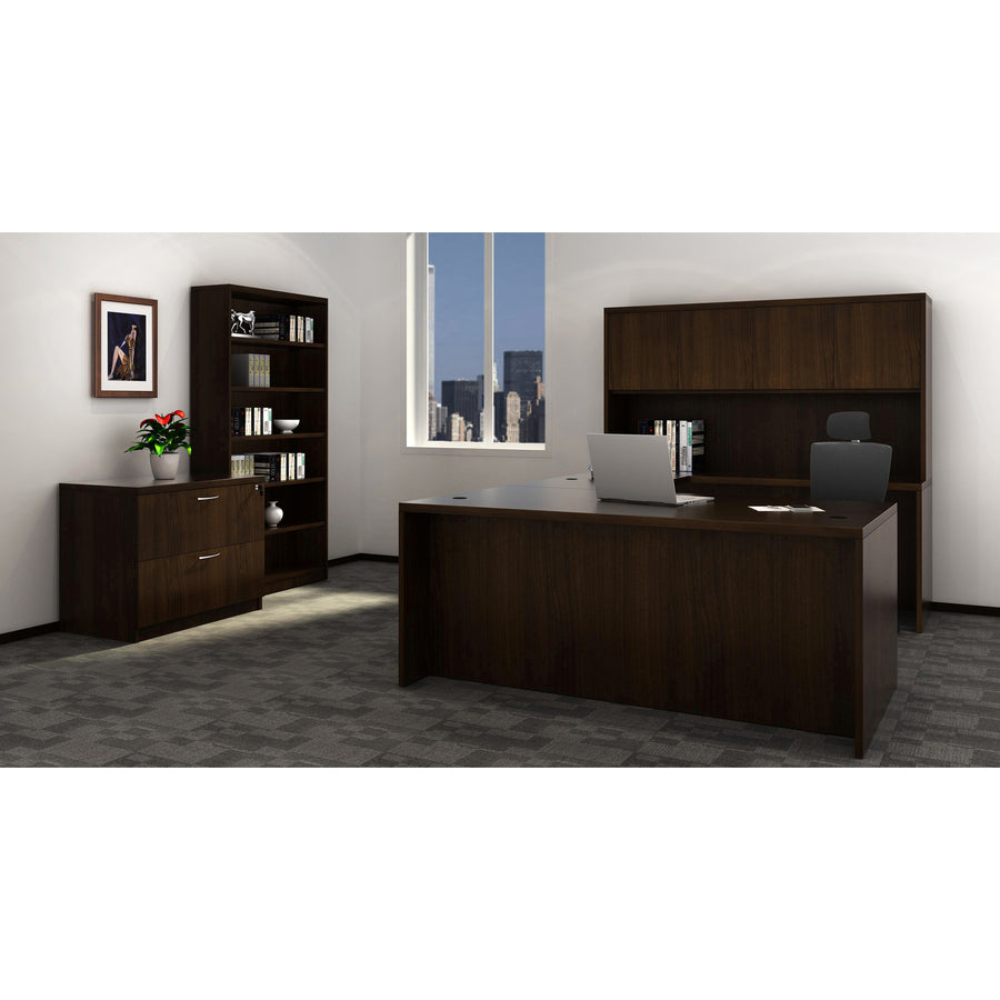 Lorell Chateau Series Rectangular desk - 66.1" x 29.5"30" Table, 1.5" Table Top - Reeded Edge - Material: P2 Particleboard - Finish: Mahogany Laminate - Durable, Modesty Panel, Grommet - For Office - 