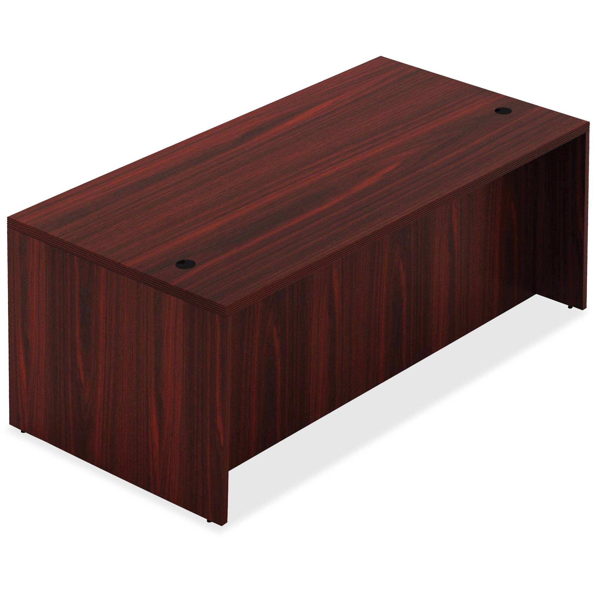 Lorell Chateau Series Rectangular desk - 66.1" x 29.5"30" Table, 1.5" Table Top - Reeded Edge - Material: P2 Particleboard - Finish: Mahogany Laminate - Durable, Modesty Panel, Grommet - For Office - 