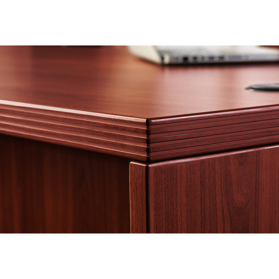 Lorell Chateau Series Rectangular desk - 66.1" x 29.5"30" Table, 1.5" Table Top - Reeded Edge - Material: P2 Particleboard - Finish: Mahogany Laminate - Durable, Modesty Panel, Grommet - For Office - 