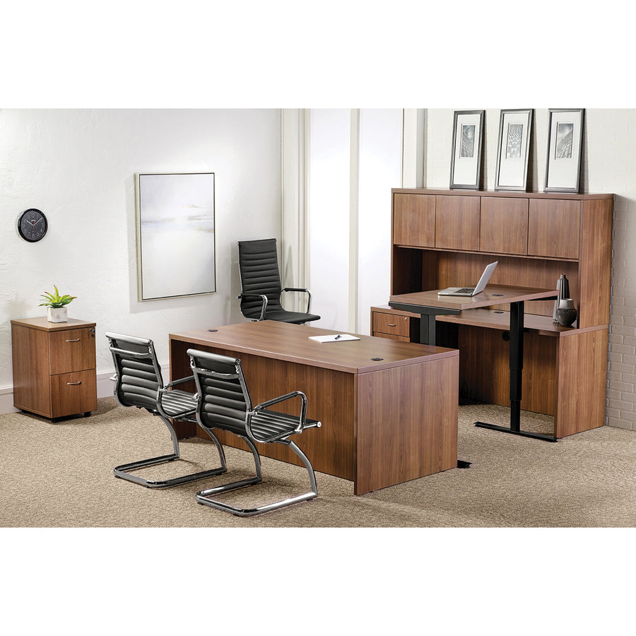 Lorell Chateau Series Rectangular desk - 66.1" x 29.5"30" Table, 1.5" Table Top - Reeded Edge - Material: P2 Particleboard - Finish: Walnut Laminate - Durable, Modesty Panel, Grommet - For Office - 