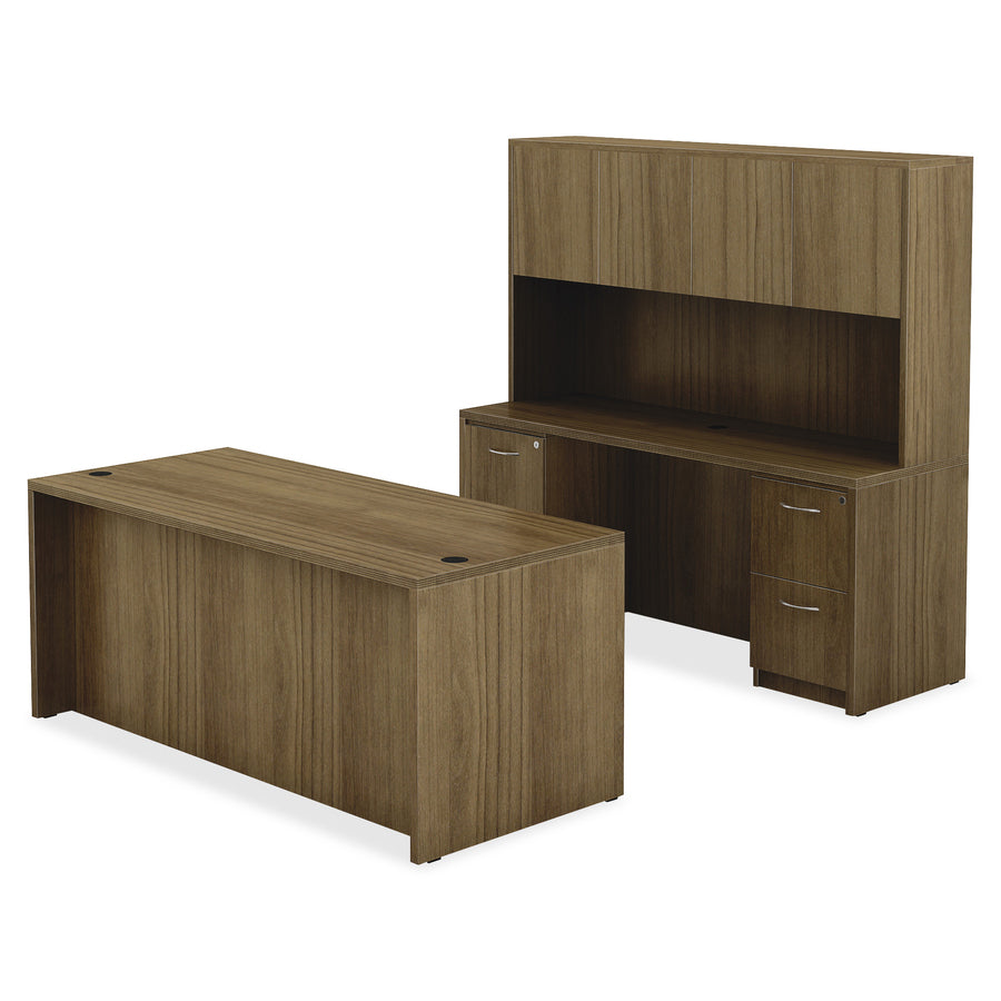 Lorell Chateau Series Credenza - 66.1" x 23.6"30" Credenza, 1.5" Top - Reeded Edge - Material: P2 Particleboard - Finish: Walnut, Laminate - Durable, Grommet, Cord Management, Modesty Panel - For Office - 