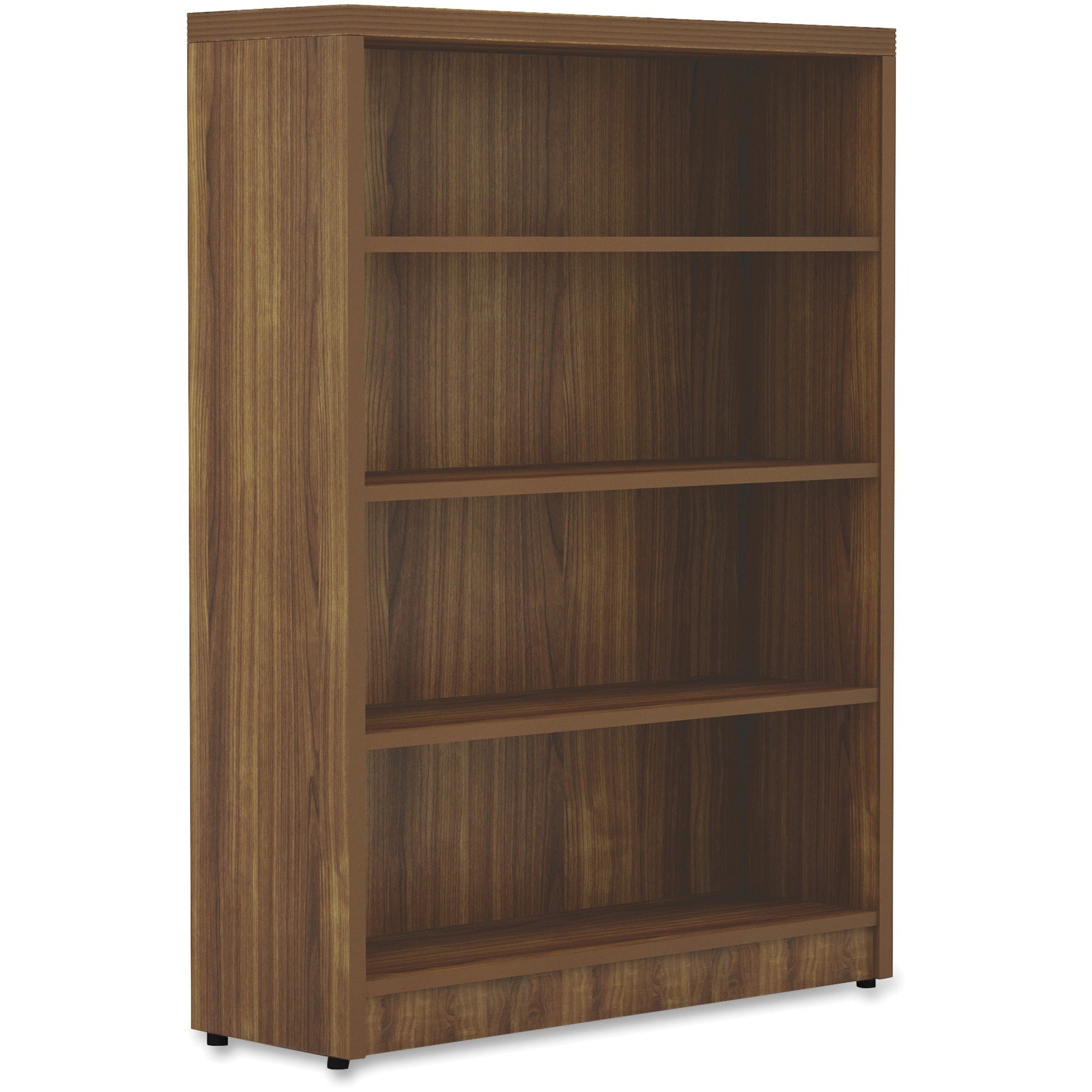 Lorell Chateau Series Bookshelf - 1.5" Top, 36" x 11.6"48.5" Bookshelf - 4 Shelve(s) - Reeded Edge - Material: P2 Particleboard - Finish: Walnut, Laminate - Durable, Sturdy - For Office, Book - 