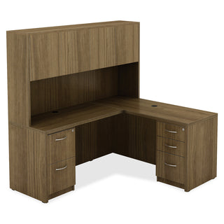 Lorell Chateau Series Hutch - 66.1" x 14.8"36.5" Hutch, 1.5" Top - 4 Door(s) - Reeded Edge - Material: P2 Particleboard - Finish: Walnut, Laminate - Durable - For Office