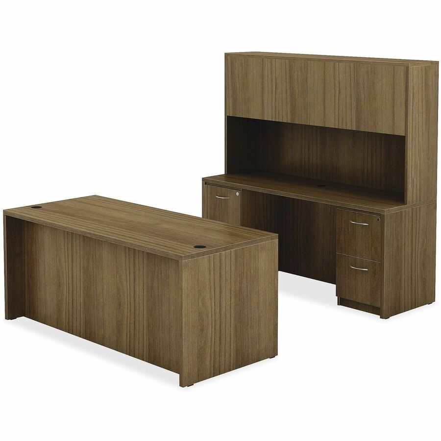 Lorell Chateau Series Hutch - 66.1" x 14.8"36.5" Hutch, 1.5" Top - 4 Door(s) - Reeded Edge - Material: P2 Particleboard - Finish: Walnut, Laminate - Durable - For Office