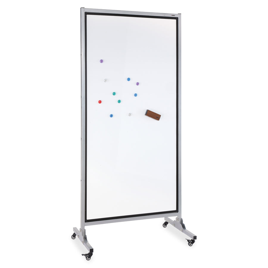 Lorell Double-sided Dry-Erase Easel/Room Divider - 37.5" (3.1 ft) Width x 82.5" (6.9 ft) Height - White Steel Surface - Black Aluminum Frame - Rectangle - Magnetic - 1 Each - 