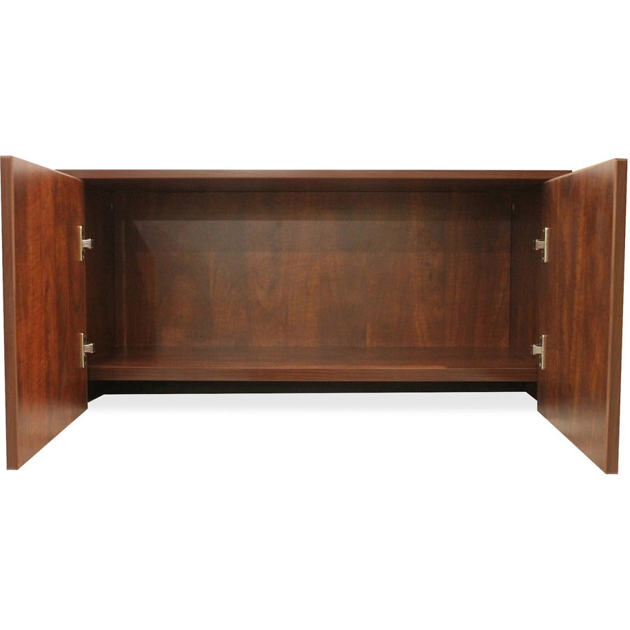 Lorell Essentials/Revelance Series Wall-Mount Hutch - 35.4" x 14.8"16.8" Hutch, 1" Side Panel, 0.6" Back Panel, 0.7" Panel, 1" Bottom Panel - Finish: Mahogany - Back Panel, Edge Banding - For Office - 