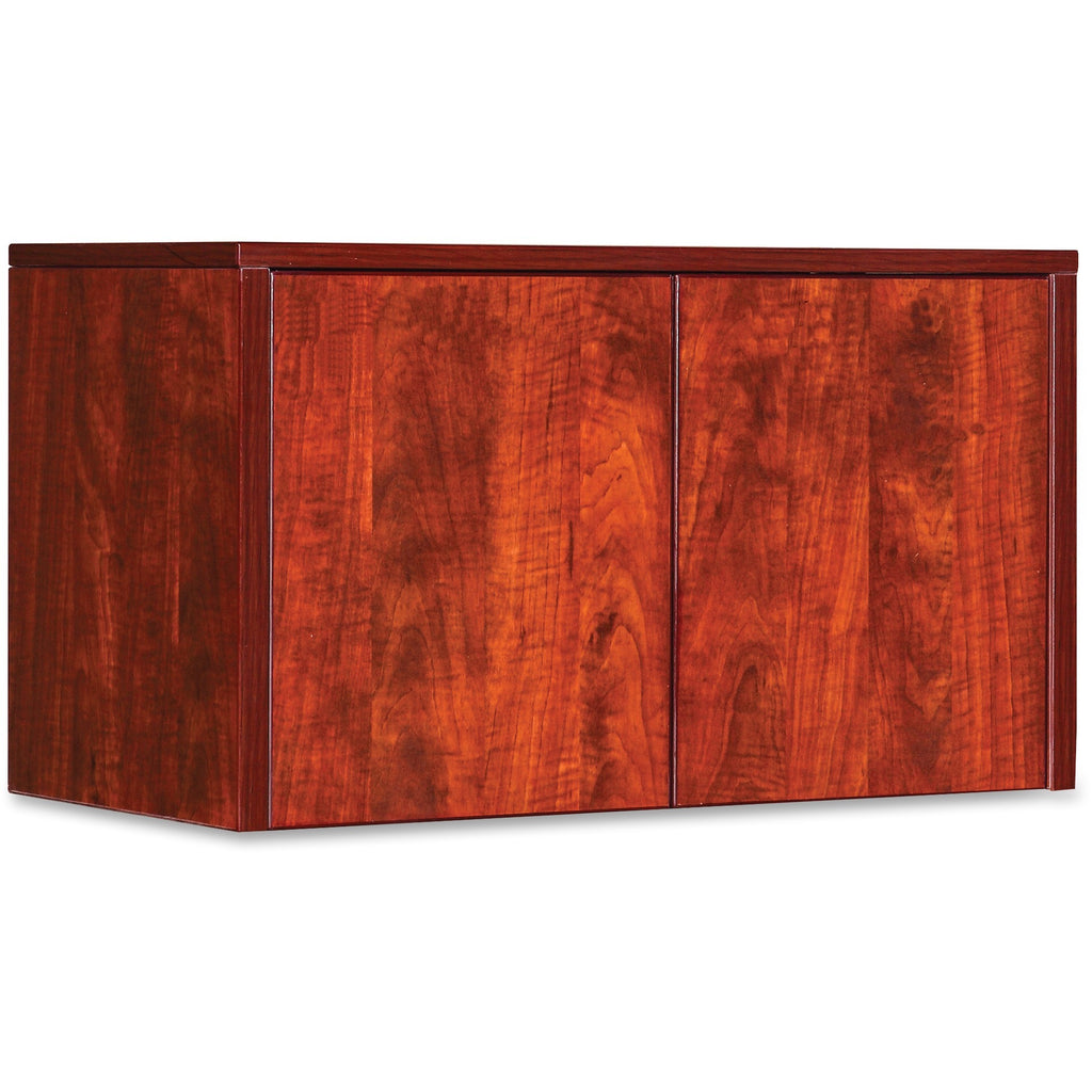 Lorell Essentials Series Wall-Mount Hutch - 35.4" x 14.8"16.8" Hutch, 1" Side Panel, 0.6" Back Panel, 0.7" Panel, 1" Bottom Shelf - Finish: Cherry - Back Panel, Edge Banding - For Office - 