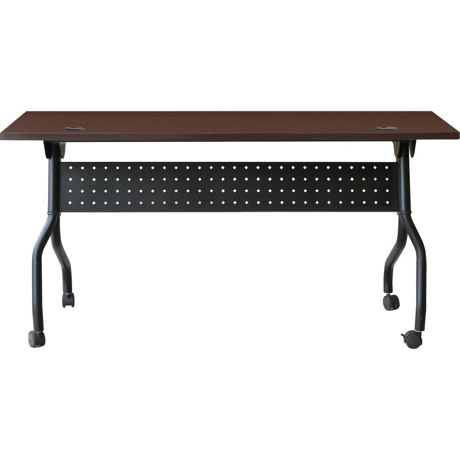 Lorell Flip Top Training Table - For - Table TopRectangle Top - Four Leg Base - 4 Legs x 60" Table Top Width x 23.60" Table Top Depth - 29.50" Height x 59" Width x 23.63" Depth - Assembly Required - Black, Mahogany - Melamine, Nylon - 1 Each