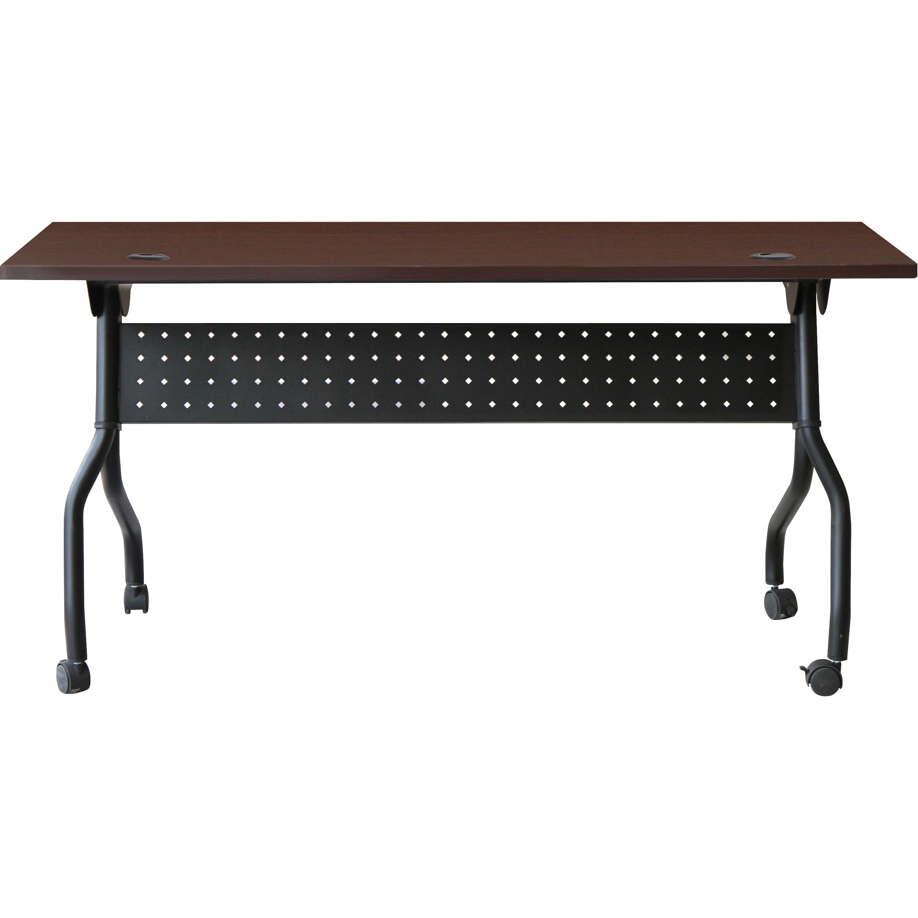 Lorell Flip Top Training Table - For - Table TopRectangle Top - Four Leg Base - 4 Legs x 60" Table Top Width x 23.60" Table Top Depth - 29.50" Height x 59" Width x 23.63" Depth - Assembly Required - Black, Mahogany - Melamine, Nylon - 1 Each - 