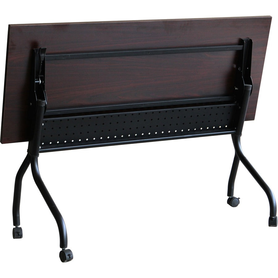 Lorell Flip Top Training Table - For - Table TopRectangle Top - Four Leg Base - 4 Legs x 60" Table Top Width x 23.60" Table Top Depth - 29.50" Height x 59" Width x 23.63" Depth - Assembly Required - Black, Mahogany - Melamine, Nylon - 1 Each