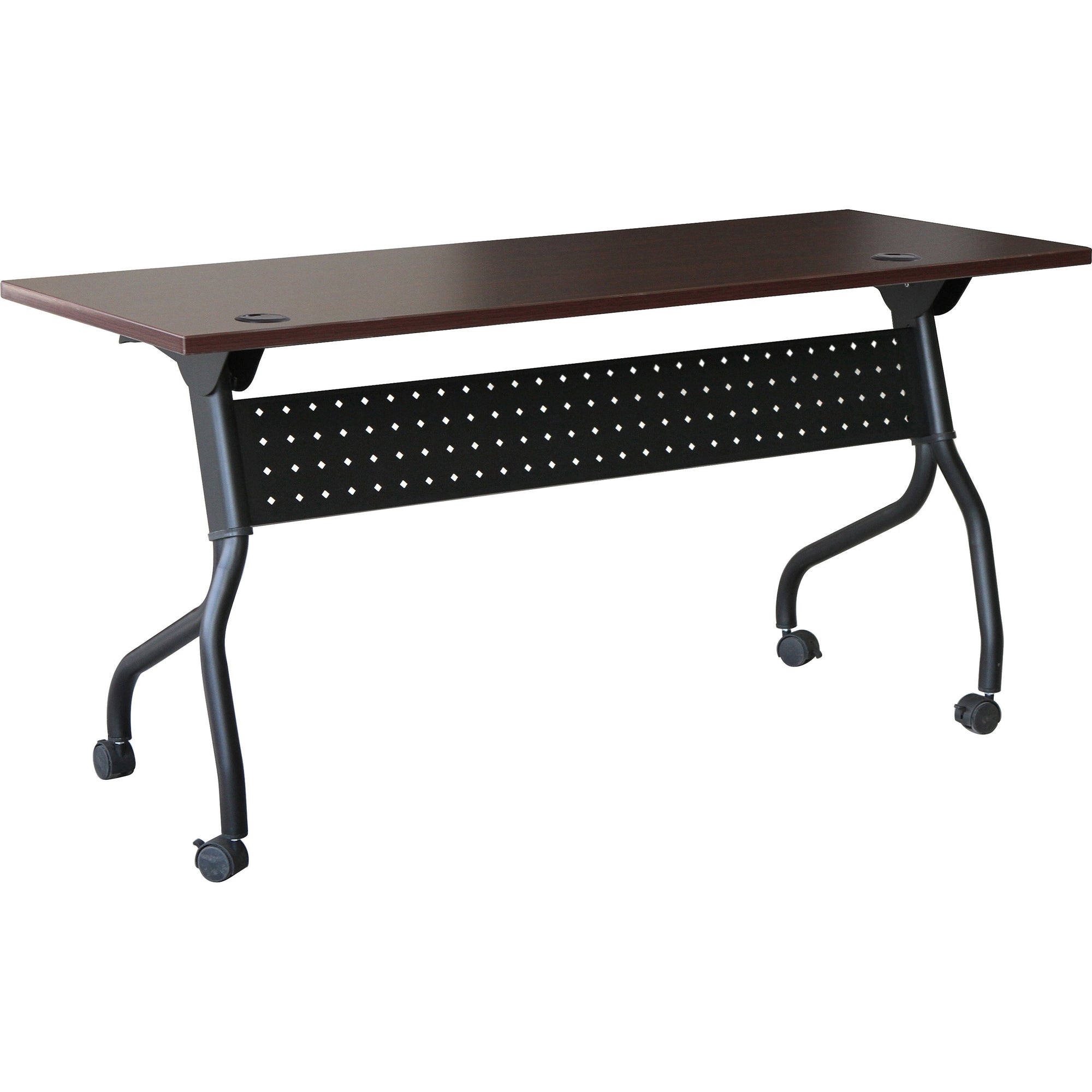Lorell Flip Top Training Table - For - Table TopRectangle Top - Four Leg Base - 4 Legs x 60" Table Top Width x 23.60" Table Top Depth - 29.50" Height x 59" Width x 23.63" Depth - Assembly Required - Black, Mahogany - Melamine, Nylon - 1 Each