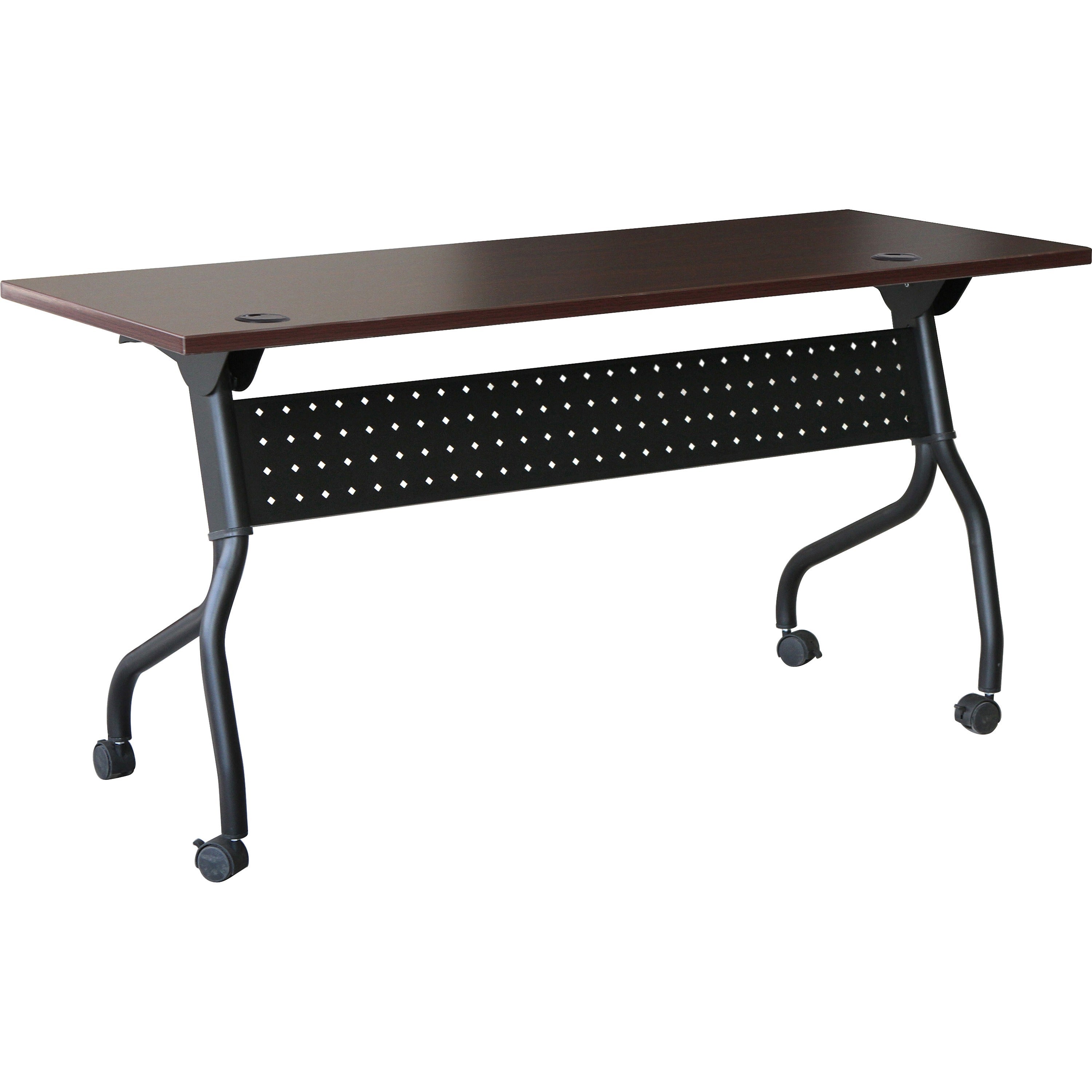 Lorell Flip Top Training Table - For - Table TopRectangle Top - Four Leg Base - 4 Legs x 60" Table Top Width x 23.60" Table Top Depth - 29.50" Height x 59" Width x 23.63" Depth - Assembly Required - Black, Mahogany - Melamine, Nylon - 1 Each - 
