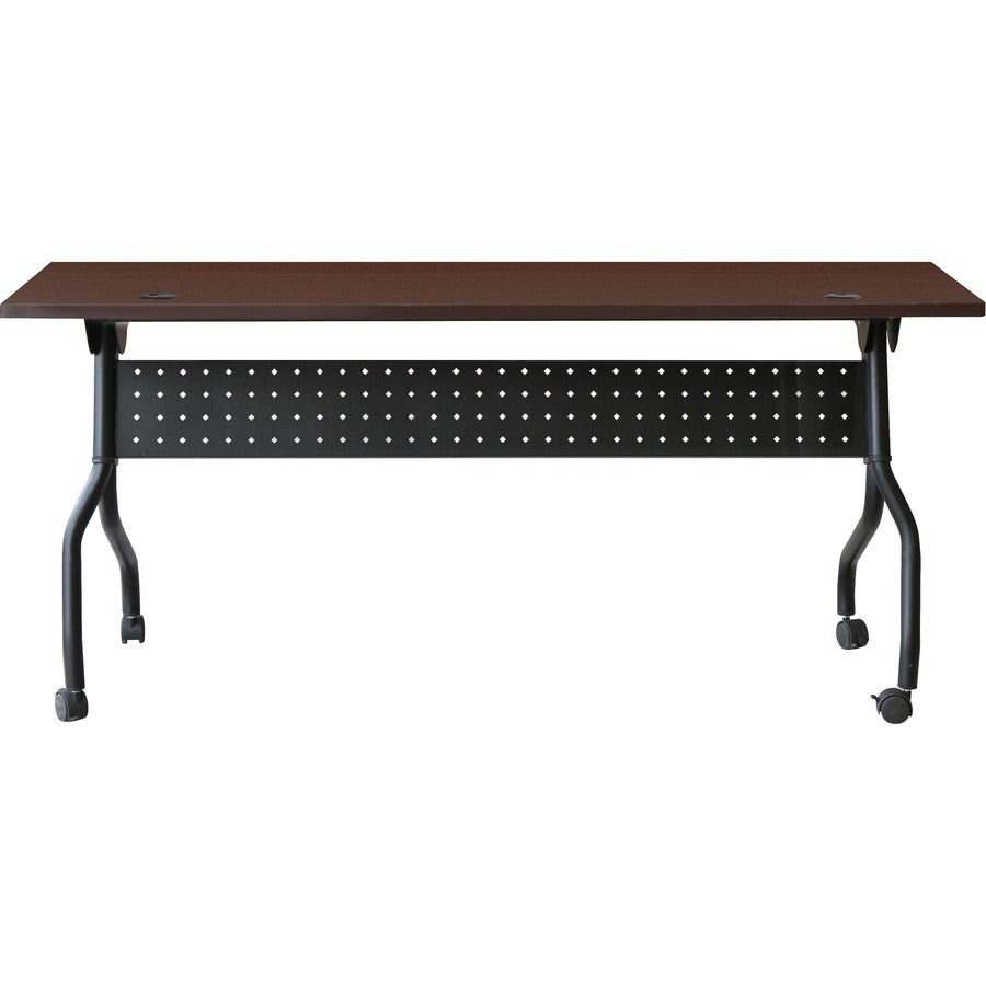 Lorell Flip Top Training Table - For - Table TopRectangle Top - Four Leg Base - 4 Legs x 72" Table Top Width x 23.60" Table Top Depth - 29.50" Height x 70.88" Width x 23.63" Depth - Assembly Required - Black, Mahogany - Melamine, Nylon - 1 Each